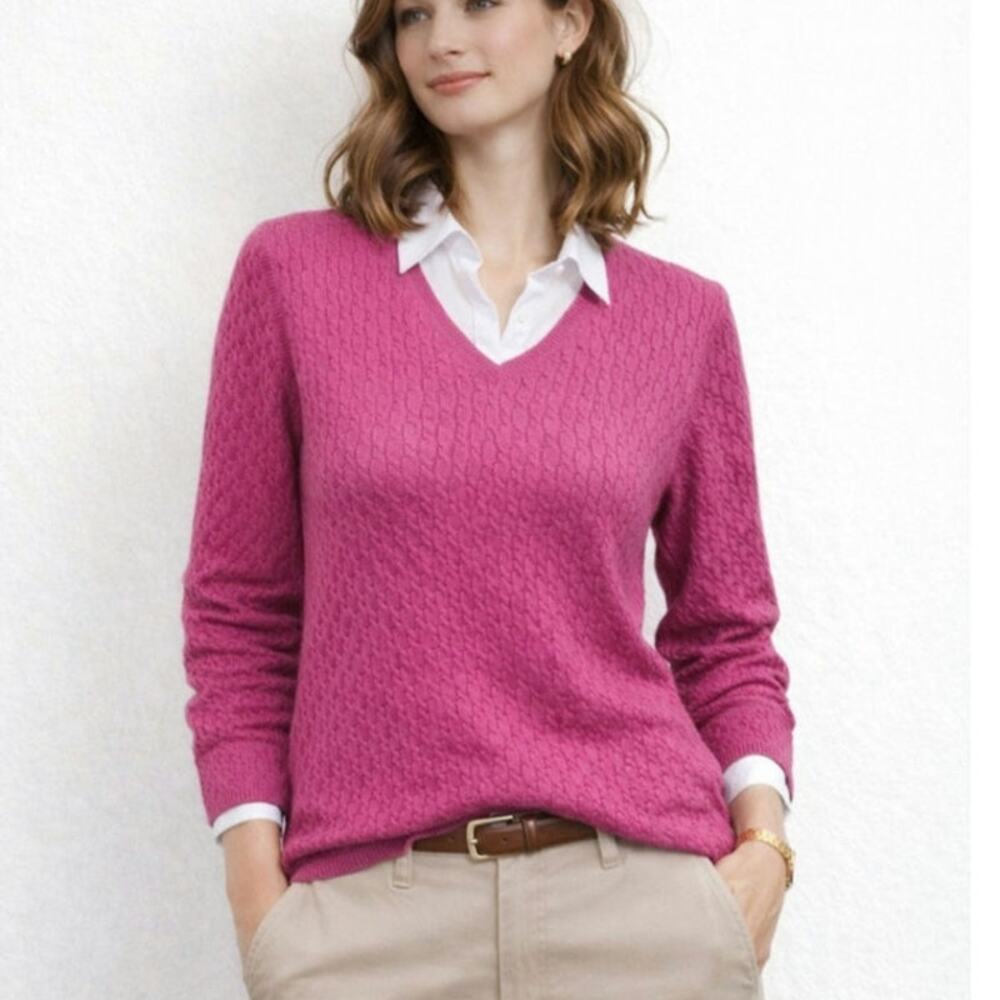 Mariella Waithe 100% Cashmere Cable-Knit Sweater Women's Size L Pink Old Money
